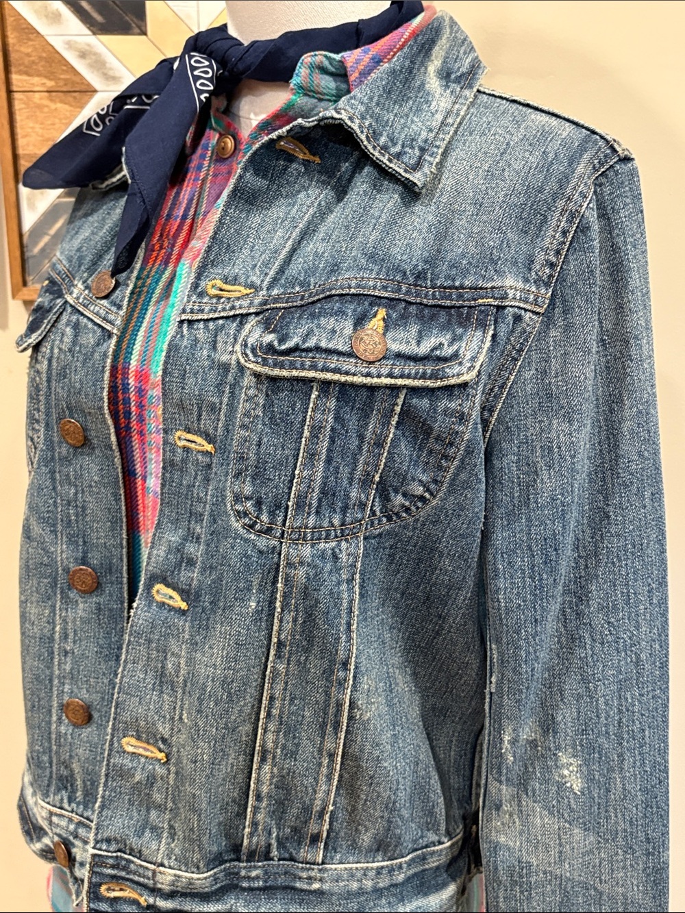 Vintage Ralph Lauren Sport 90s Distressed Denim Jean Jacket size Small - Picture 4 of 11